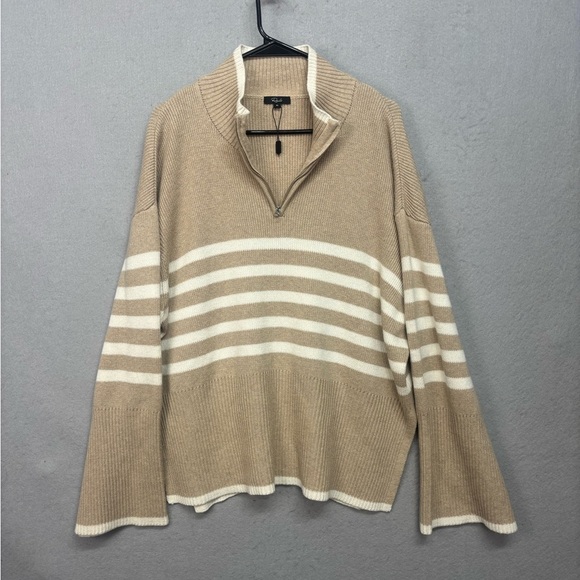 Rails Womens Tessa Beige 1/4 Zip Striped Ribbed Pullover Sweater Top NEW XL - Picture 11 of 12